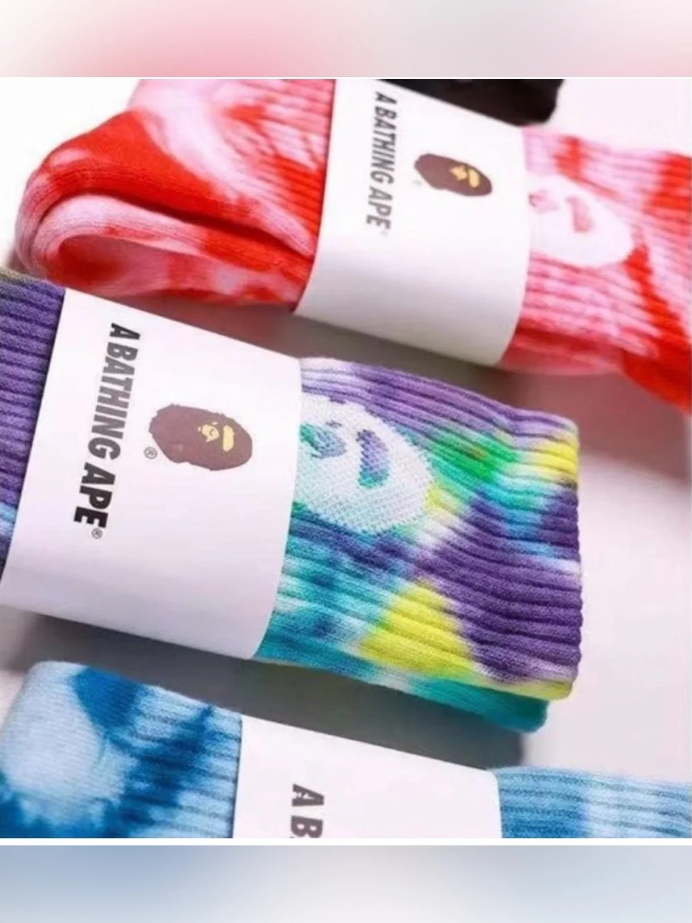 4 pair Bape A Bathing Ape Big Head Tie Dye High socks Set of 4